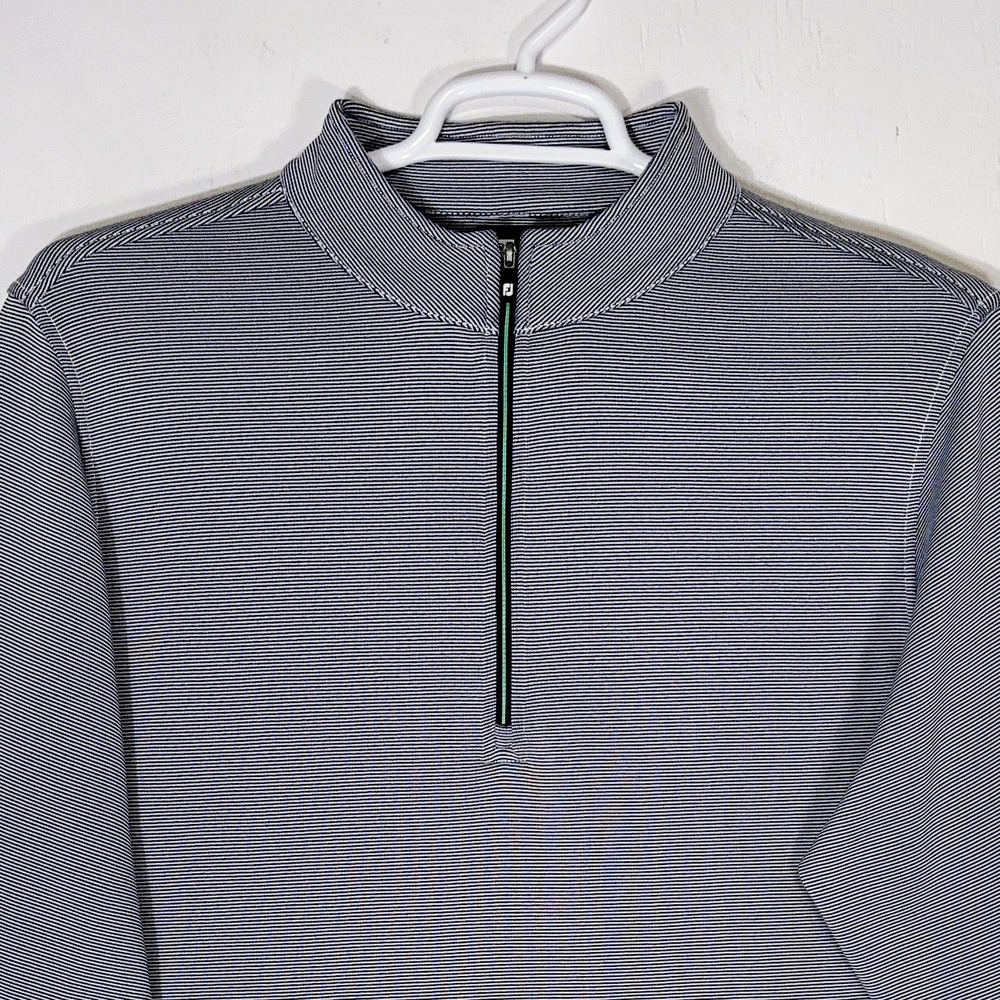 FootJoy Navy Microstripe Striped Quarter Zip Golf Pullover Mens L Performance
